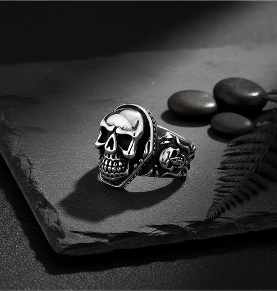 Anillo Hombre Calavera Cráneo Motociclista Acero Color Plata 6