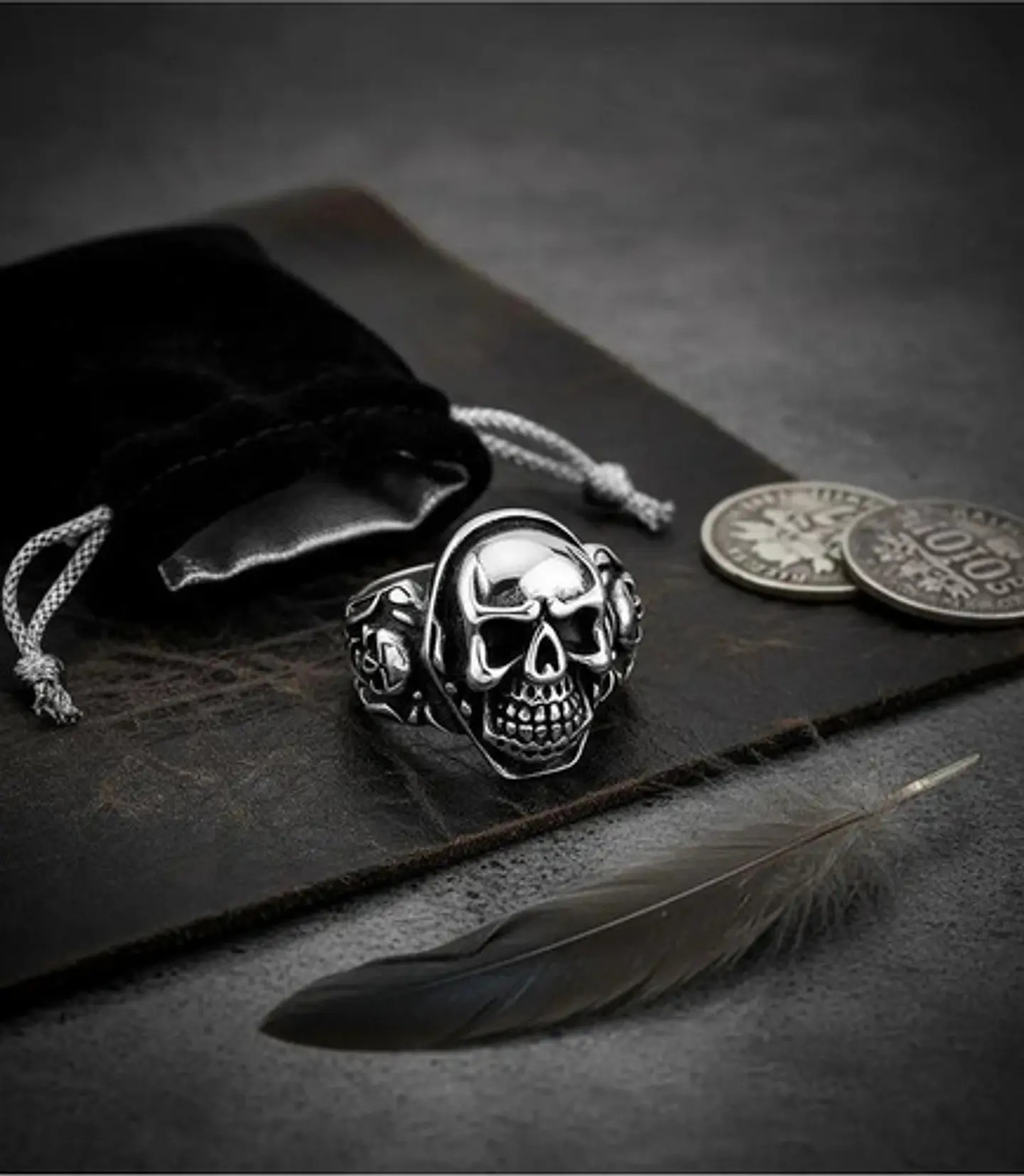 Anillo Hombre Calavera Cráneo Motociclista Acero Color Plata 7