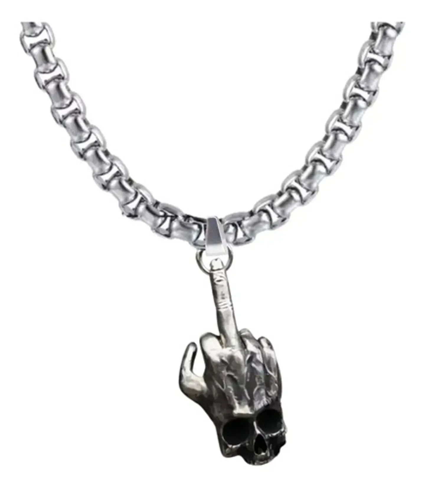 Collar Dije Calavera Mano Cuernos Cráneo Acero Oscuro Hombre 1