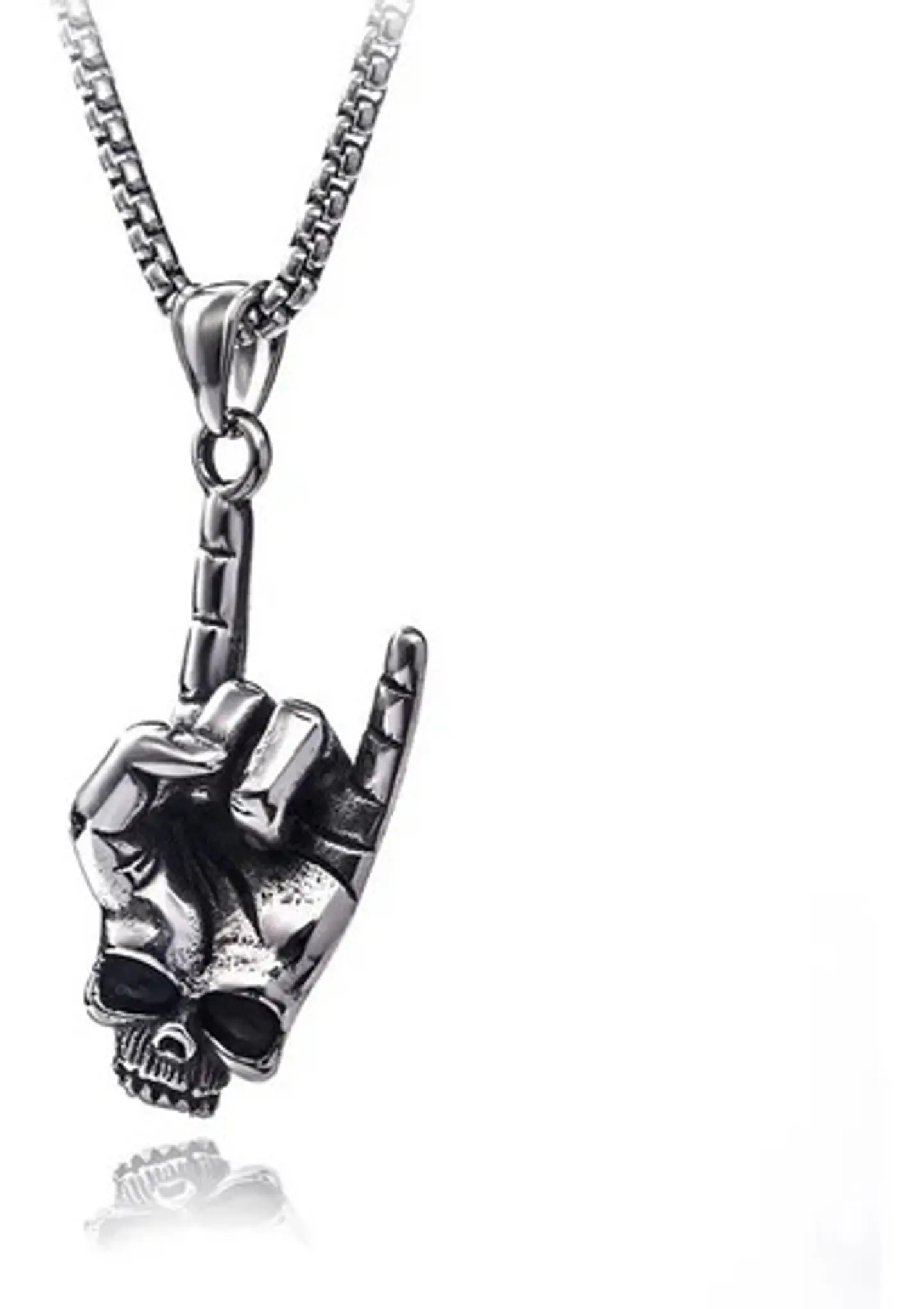 Collar Dije Calavera Mano Cuernos Cráneo Acero Oscuro Hombre 3