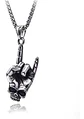 Collar Dije Calavera Mano Cuernos Cráneo Acero Oscuro Hombre - Miniatura 3