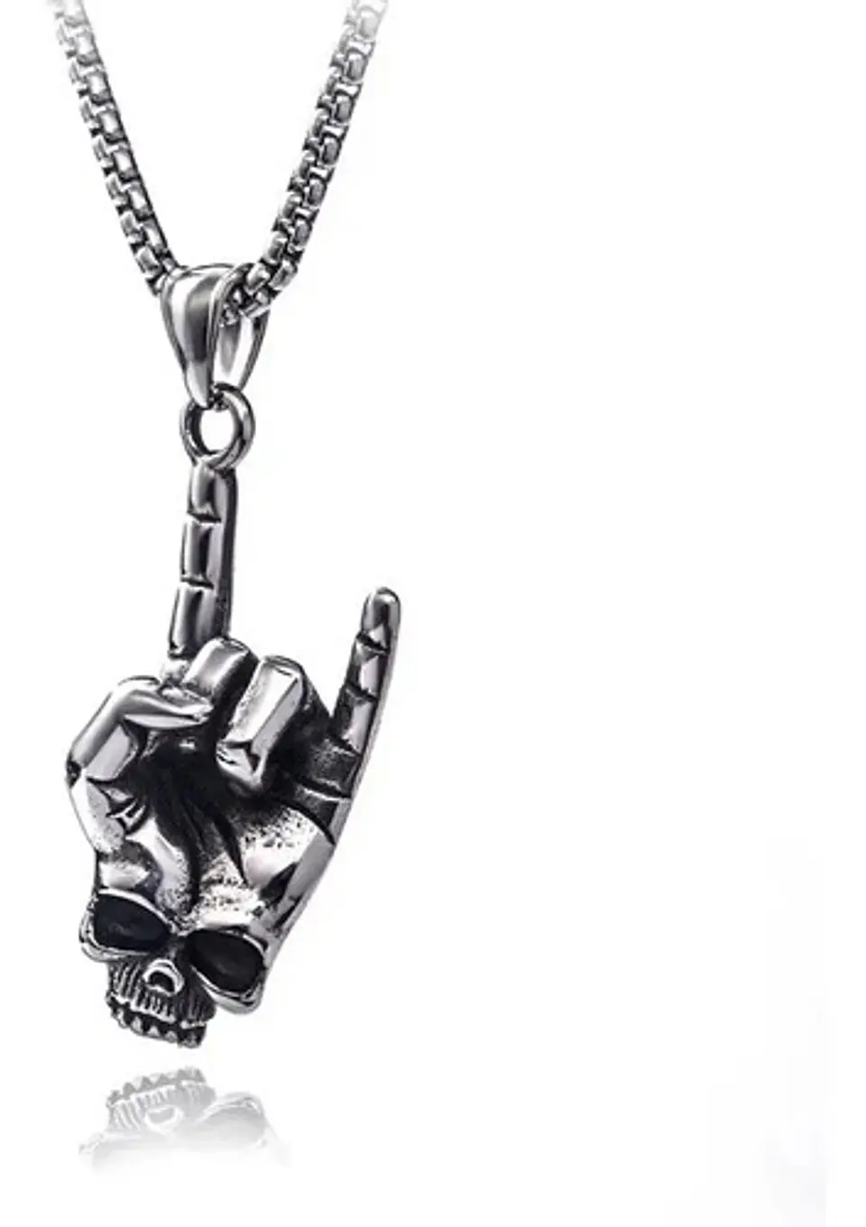 Collar Dije Calavera Mano Cuernos Cráneo Acero Oscuro Hombre 3
