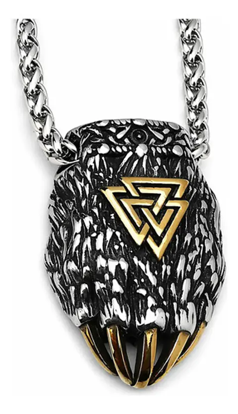 Collar Garra De Oso Nórdico Vikingo Acero Color Plata Hombre