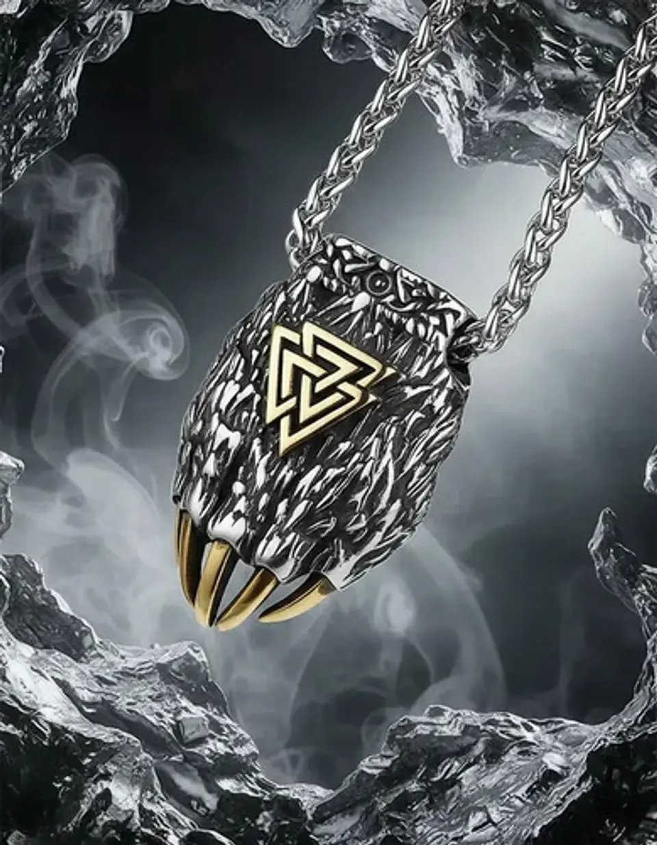 Collar Garra De Oso Nórdico Vikingo Acero Color Plata Hombre 4