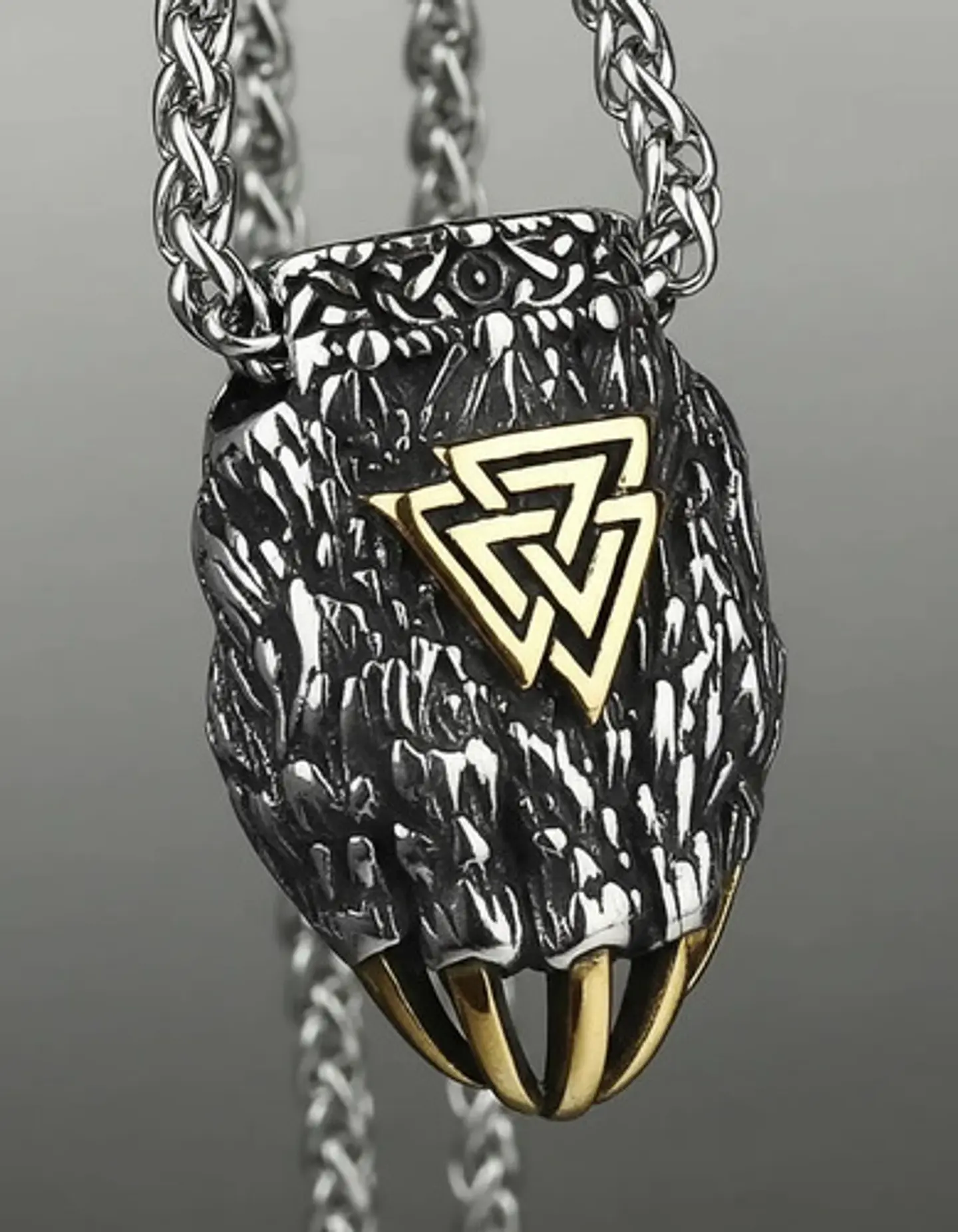 Collar Garra De Oso Nórdico Vikingo Acero Color Plata Hombre 5