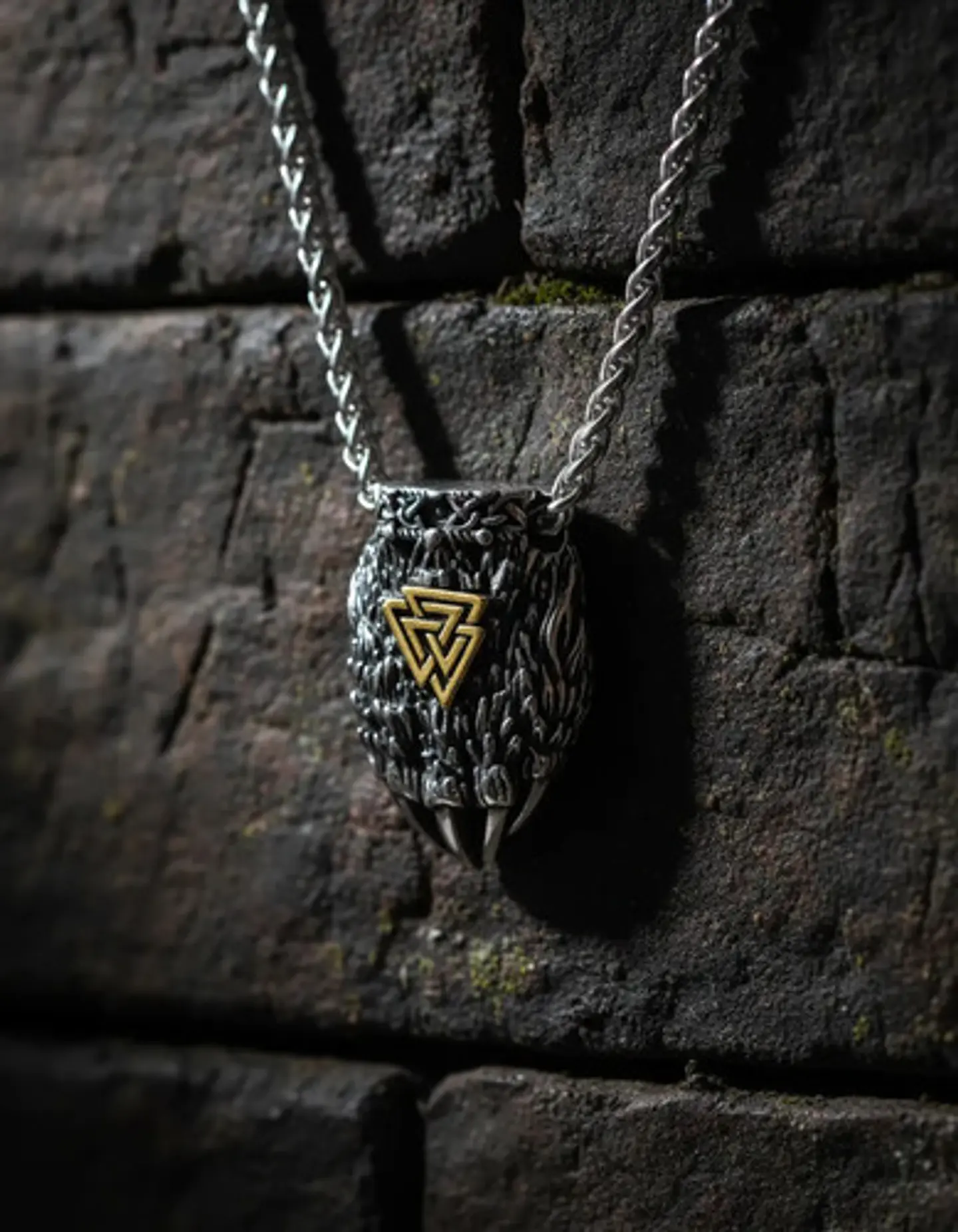 Collar Garra De Oso Nórdico Vikingo Acero Color Plata Hombre 10