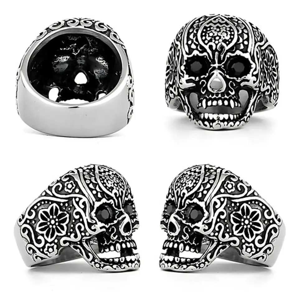 Anillo Gótico Forma Cráneo Calavera Acero Color Plata Hombre 2