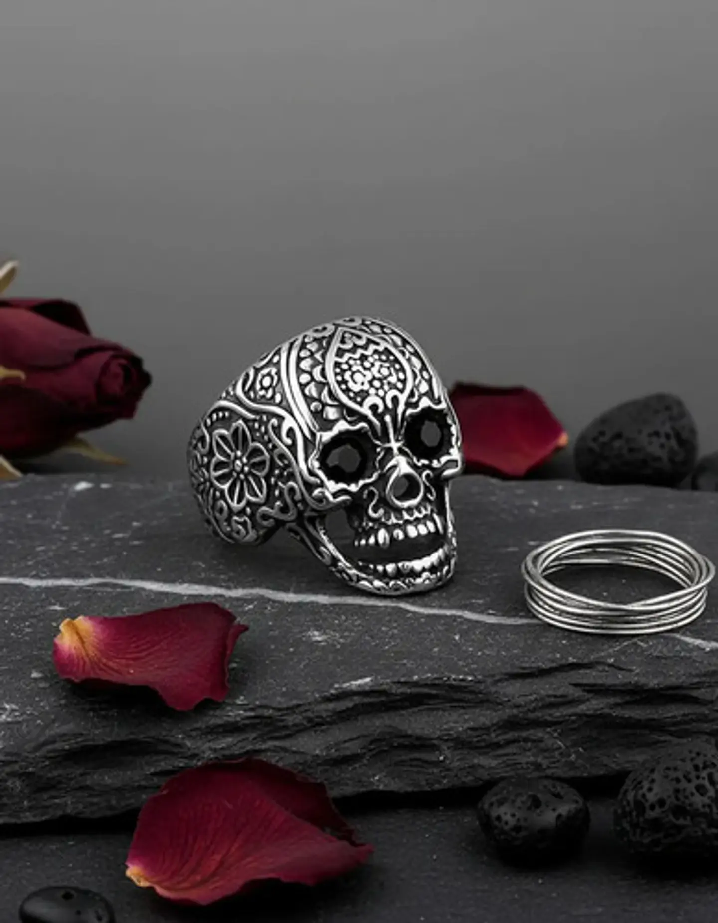 Anillo Gótico Forma Cráneo Calavera Acero Color Plata Hombre 5