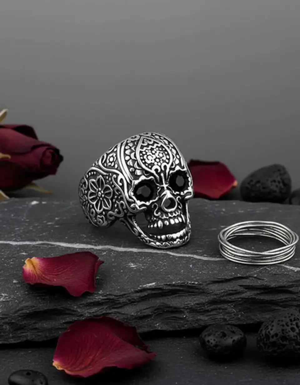 Anillo Gótico Forma Cráneo Calavera Acero Color Plata Hombre 5