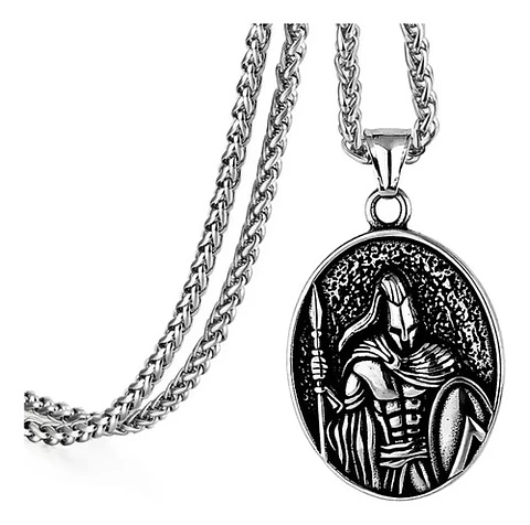Collar Dije Guerrero Espartano Acero Color Plata Para Hombre
