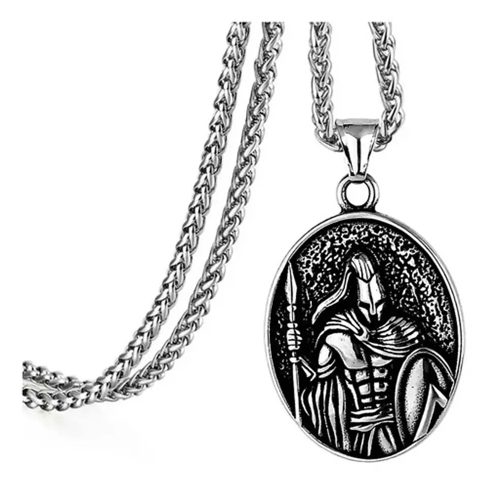 Collar Dije Guerrero Espartano Acero Color Plata Para Hombre 1