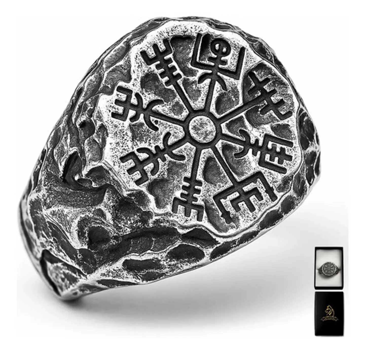 Anillo De Acero Vegvísir Brújula Vikingo Color Plata Hombre 1
