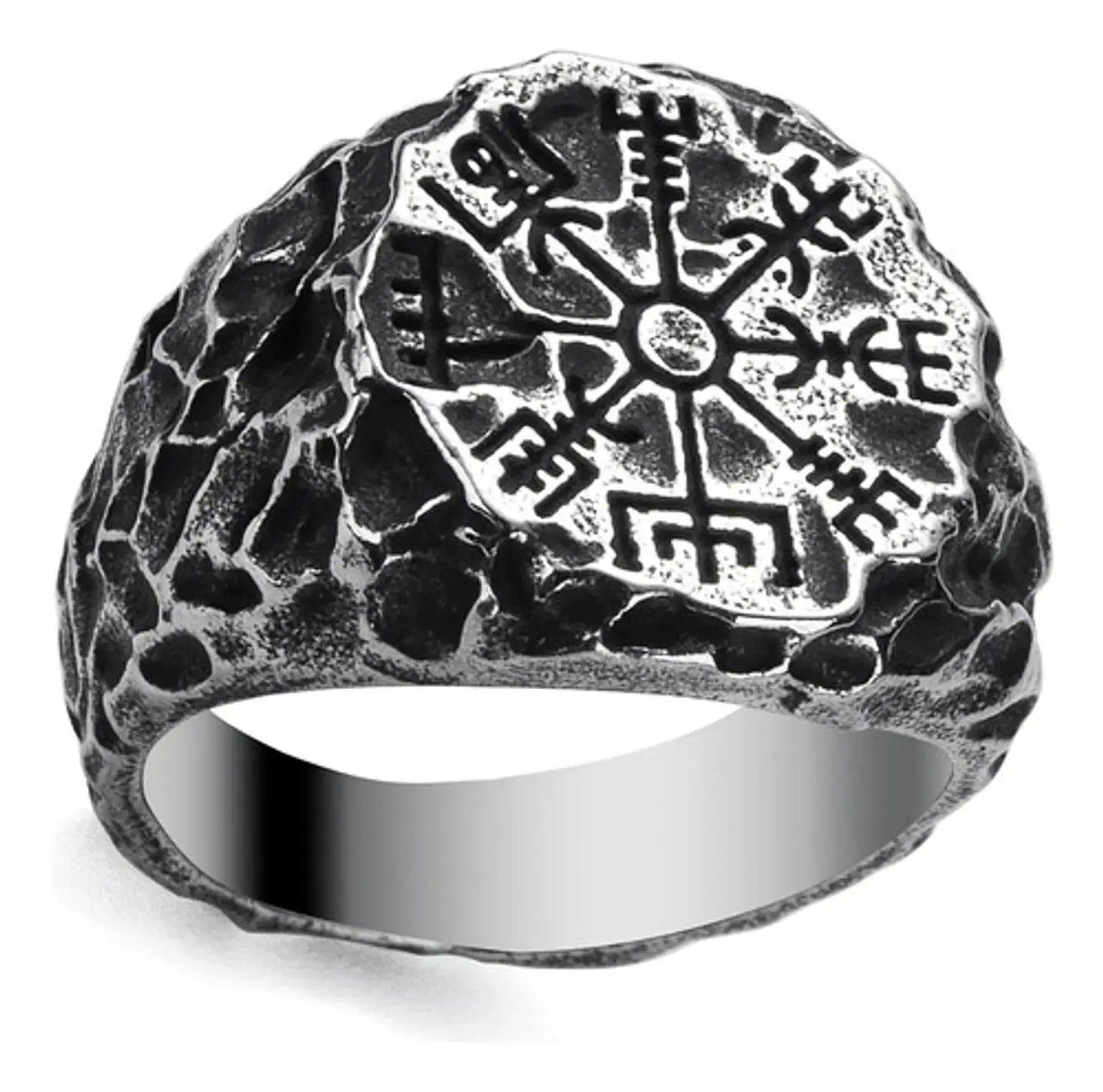 Anillo De Acero Vegvísir Brújula Vikingo Color Plata Hombre 2