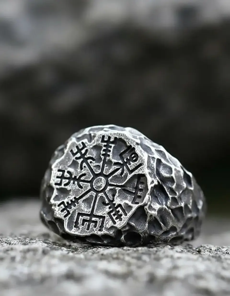 Anillo De Acero Vegvísir Brújula Vikingo Color Plata Hombre 3