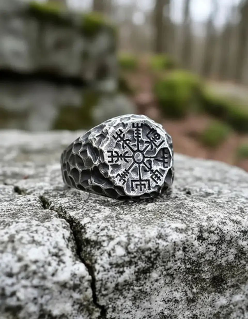 Anillo De Acero Vegvísir Brújula Vikingo Color Plata Hombre 4