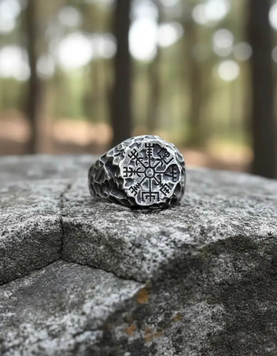 Anillo De Acero Vegvísir Brújula Vikingo Color Plata Hombre 5