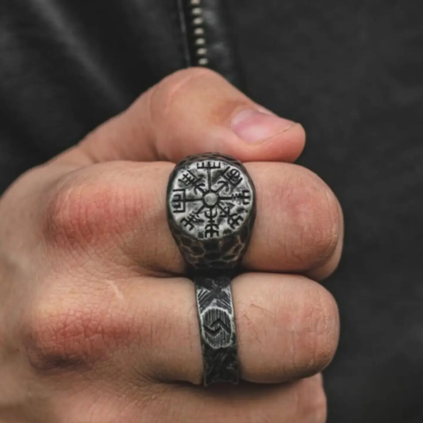 Anillo De Acero Vegvísir Brújula Vikingo Color Plata Hombre 9