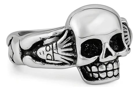 Anillo Gotico Cráneo Calavera Acero Color Plata Hombre Mujer