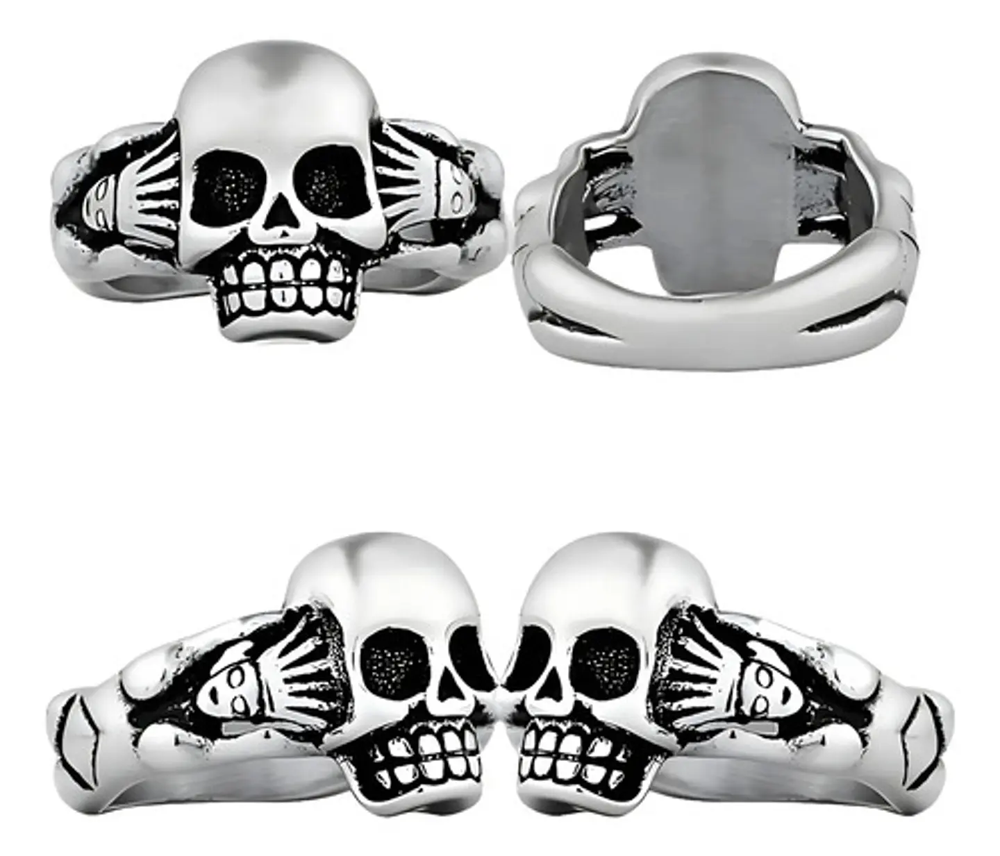 Anillo Gotico Cráneo Calavera Acero Color Plata Hombre Mujer 3