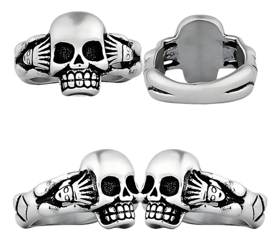 Anillo Gotico Cráneo Calavera Acero Color Plata Hombre Mujer 3