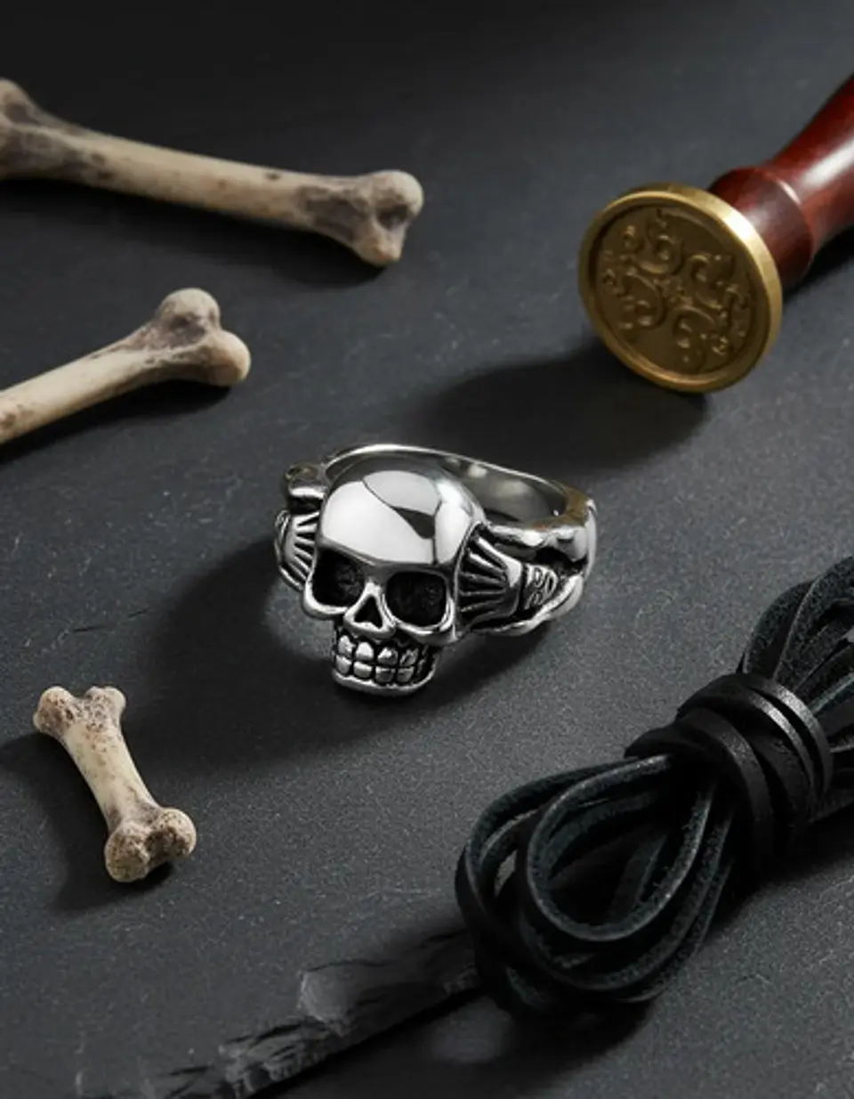 Anillo Gotico Cráneo Calavera Acero Color Plata Hombre Mujer 5