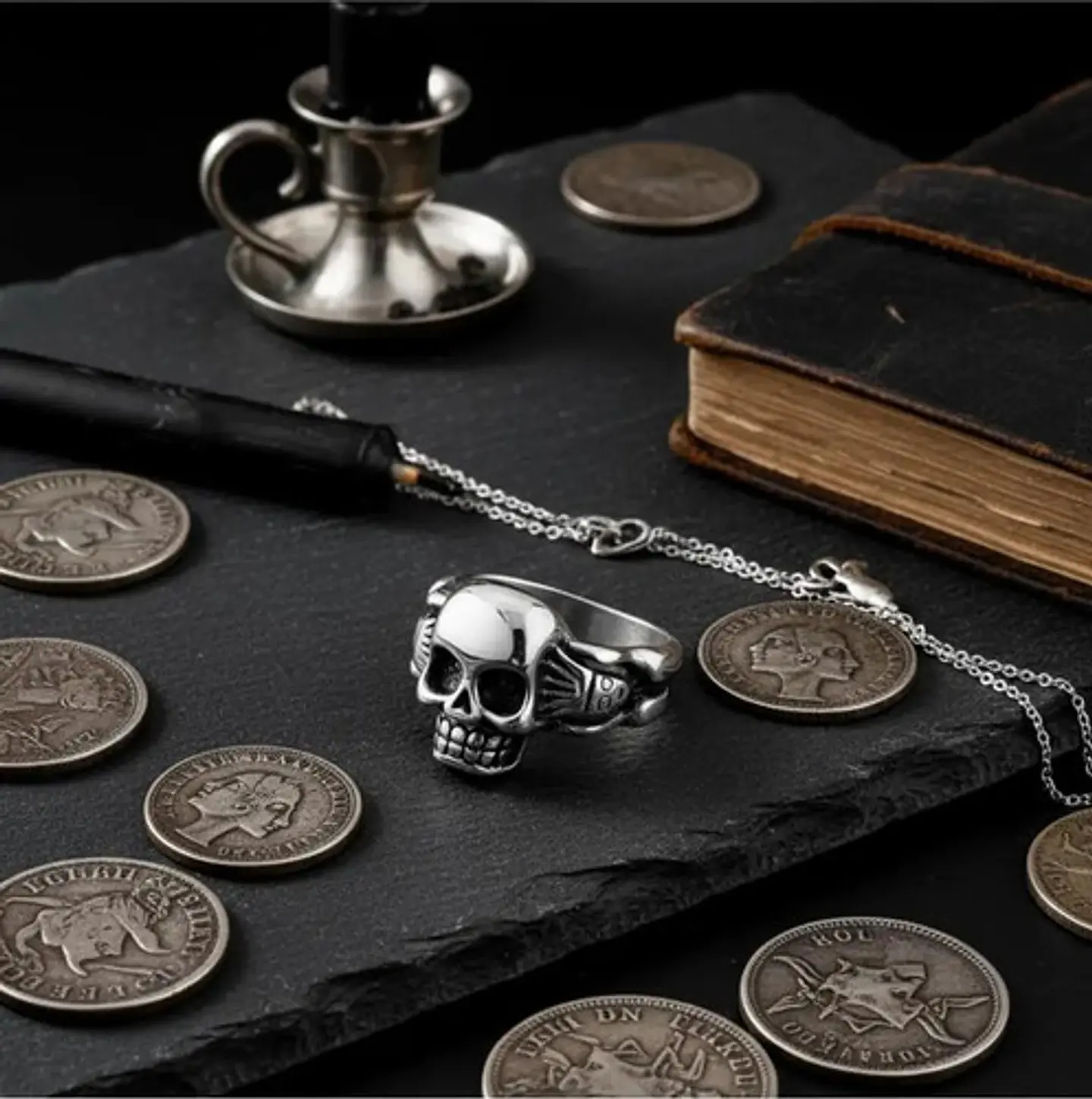 Anillo Gotico Cráneo Calavera Acero Color Plata Hombre Mujer 6