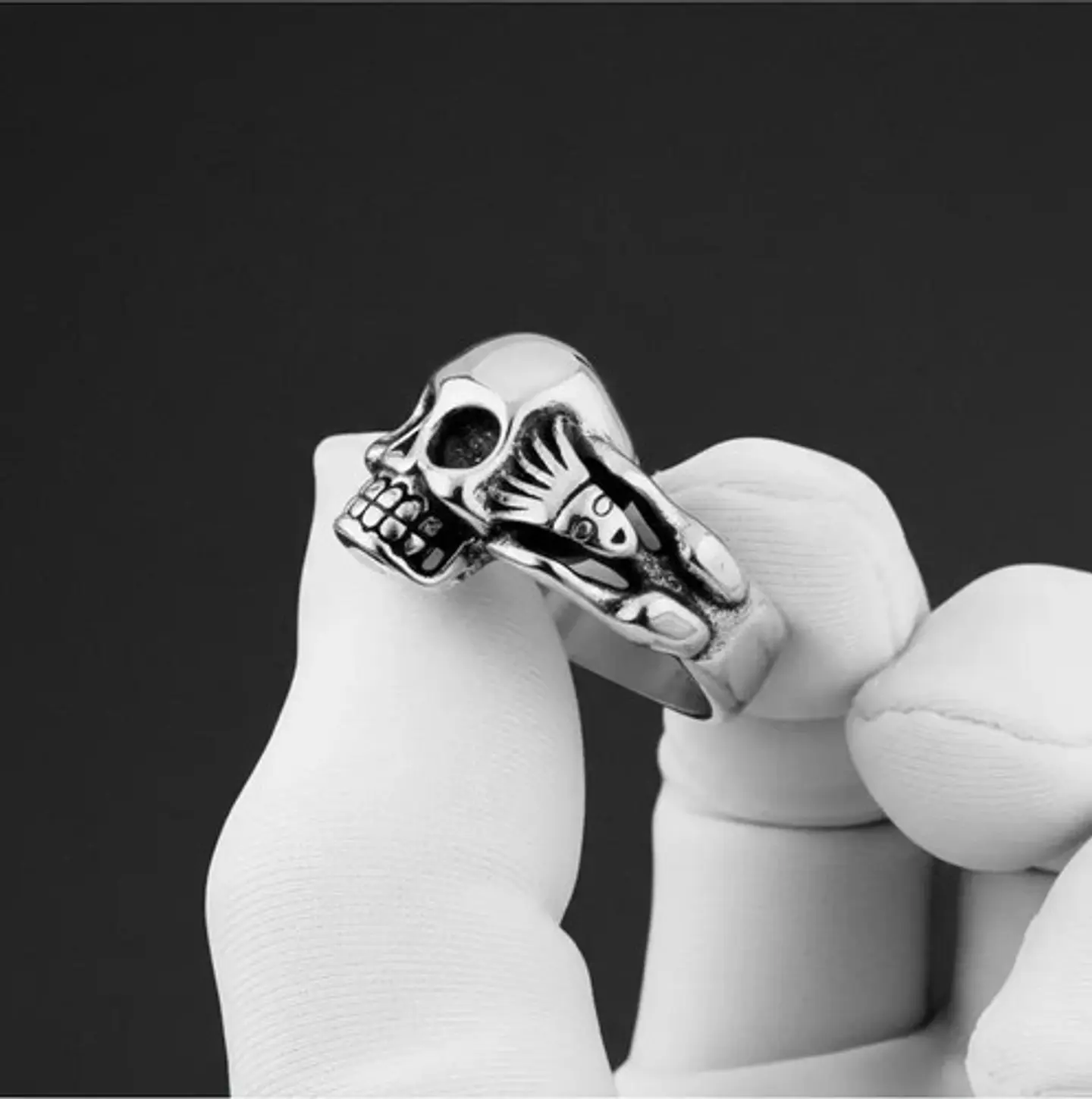 Anillo Gotico Cráneo Calavera Acero Color Plata Hombre Mujer 9
