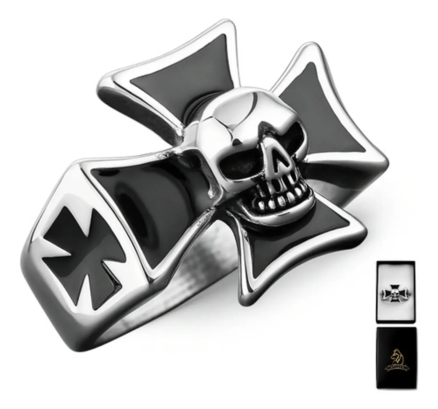 Anillo Calavera Cráneo Cruz Biker Acero Color Plata Hombre 1