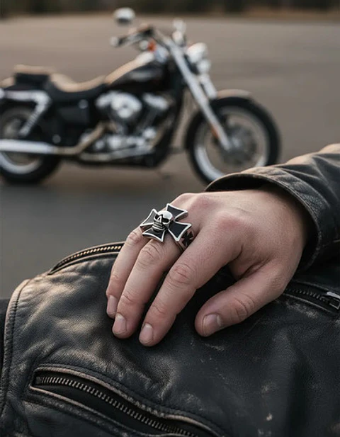 Anillo Calavera Cráneo Cruz Biker Acero Color Plata Hombre