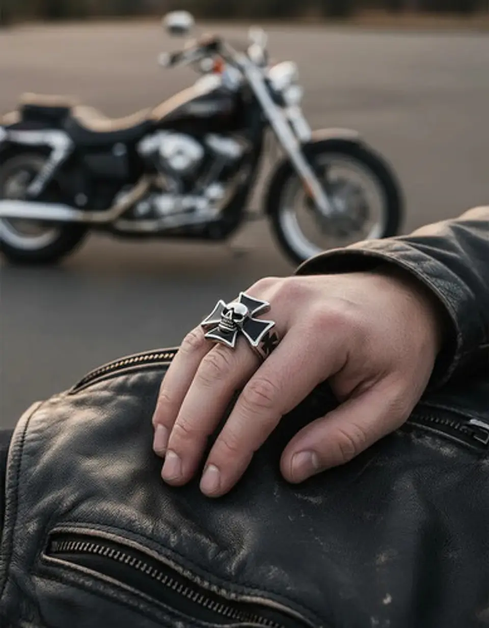 Anillo Calavera Cráneo Cruz Biker Acero Color Plata Hombre 2