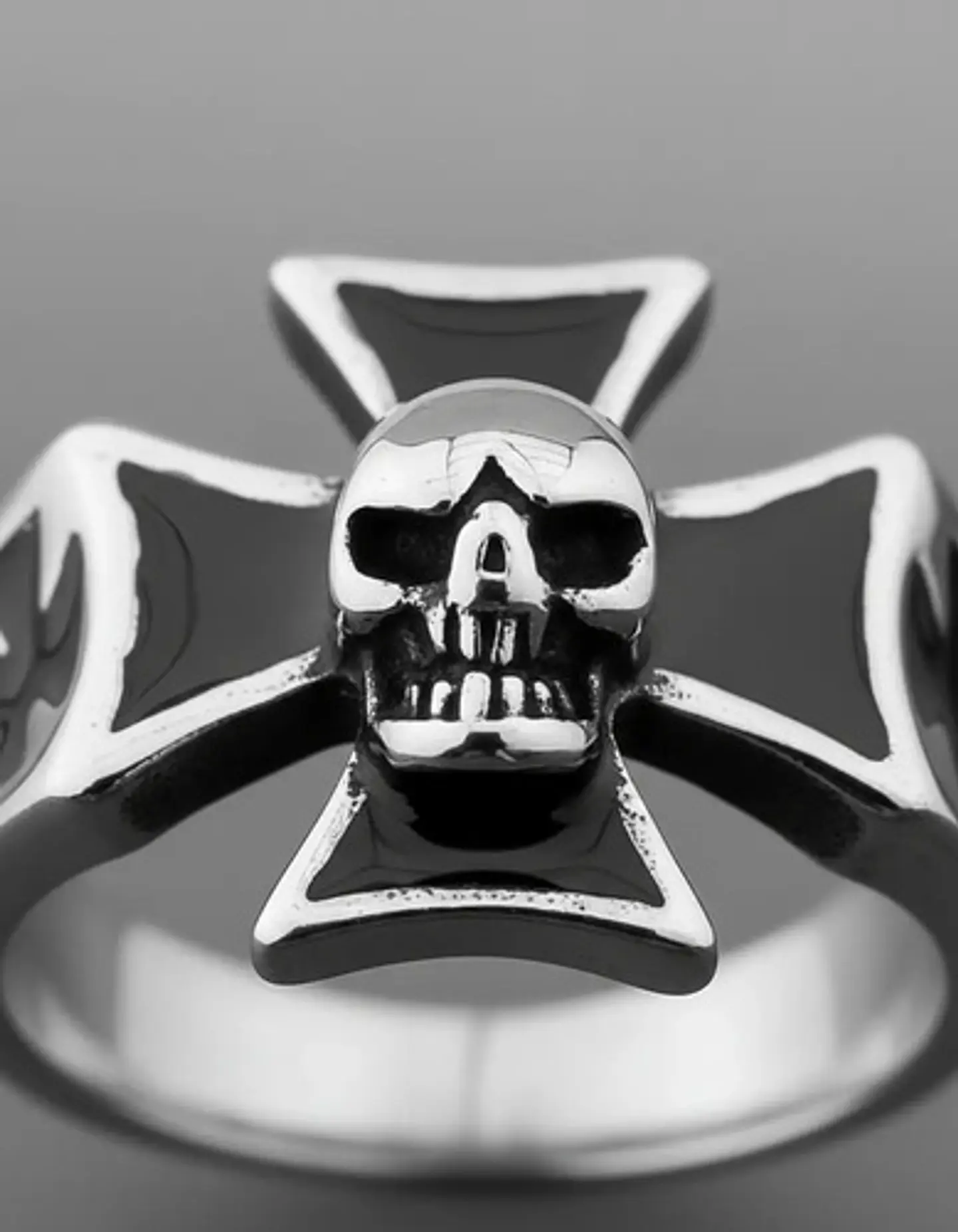 Anillo Calavera Cráneo Cruz Biker Acero Color Plata Hombre 3