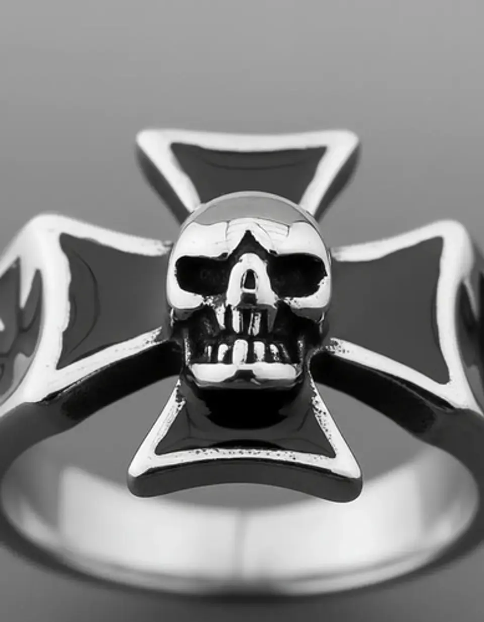 Anillo Calavera Cráneo Cruz Biker Acero Color Plata Hombre 3