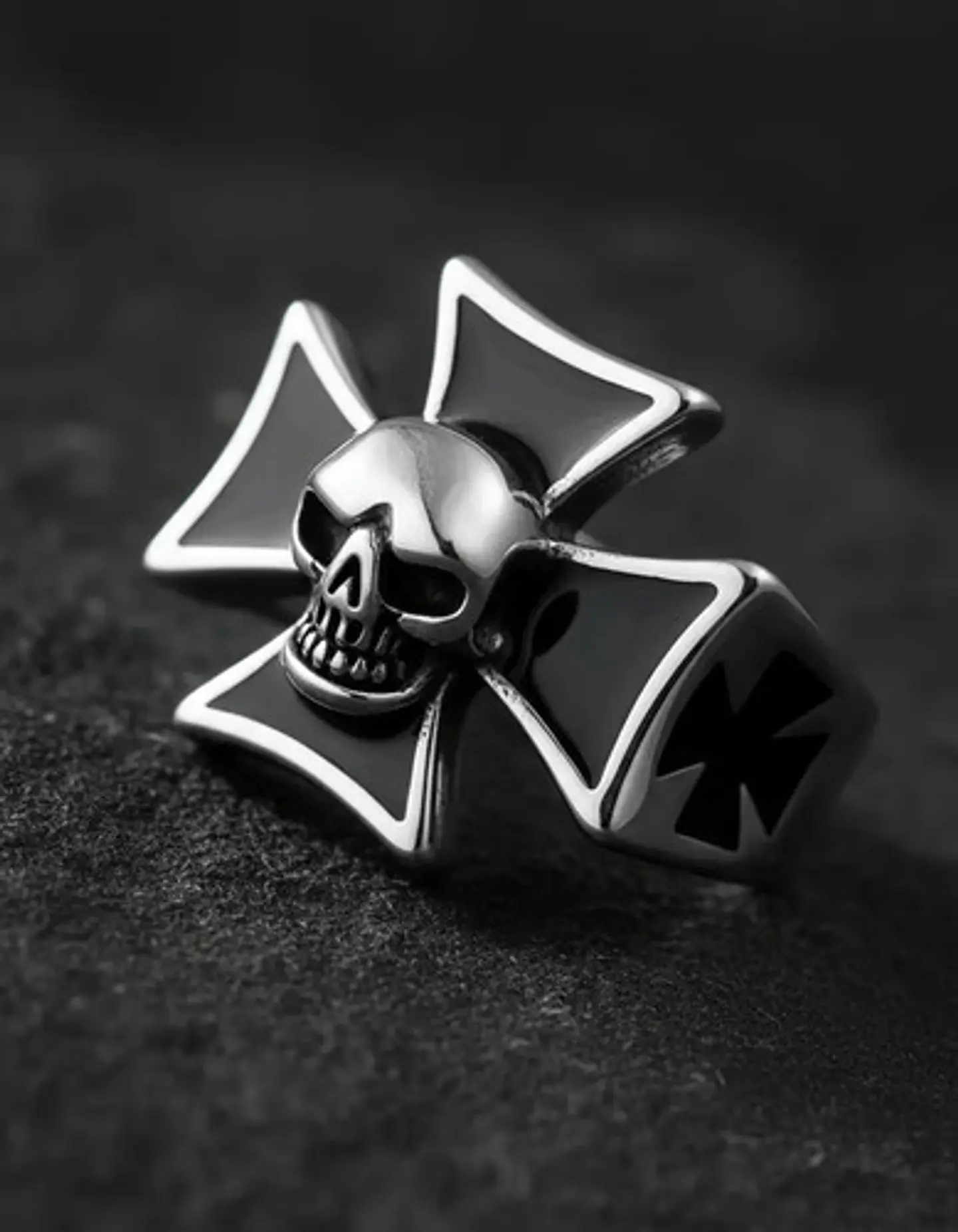 Anillo Calavera Cráneo Cruz Biker Acero Color Plata Hombre 4