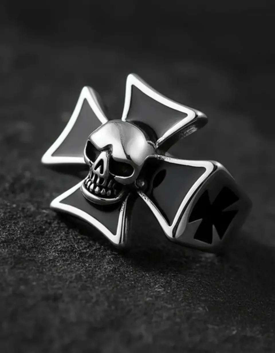 Anillo Calavera Cráneo Cruz Biker Acero Color Plata Hombre 4