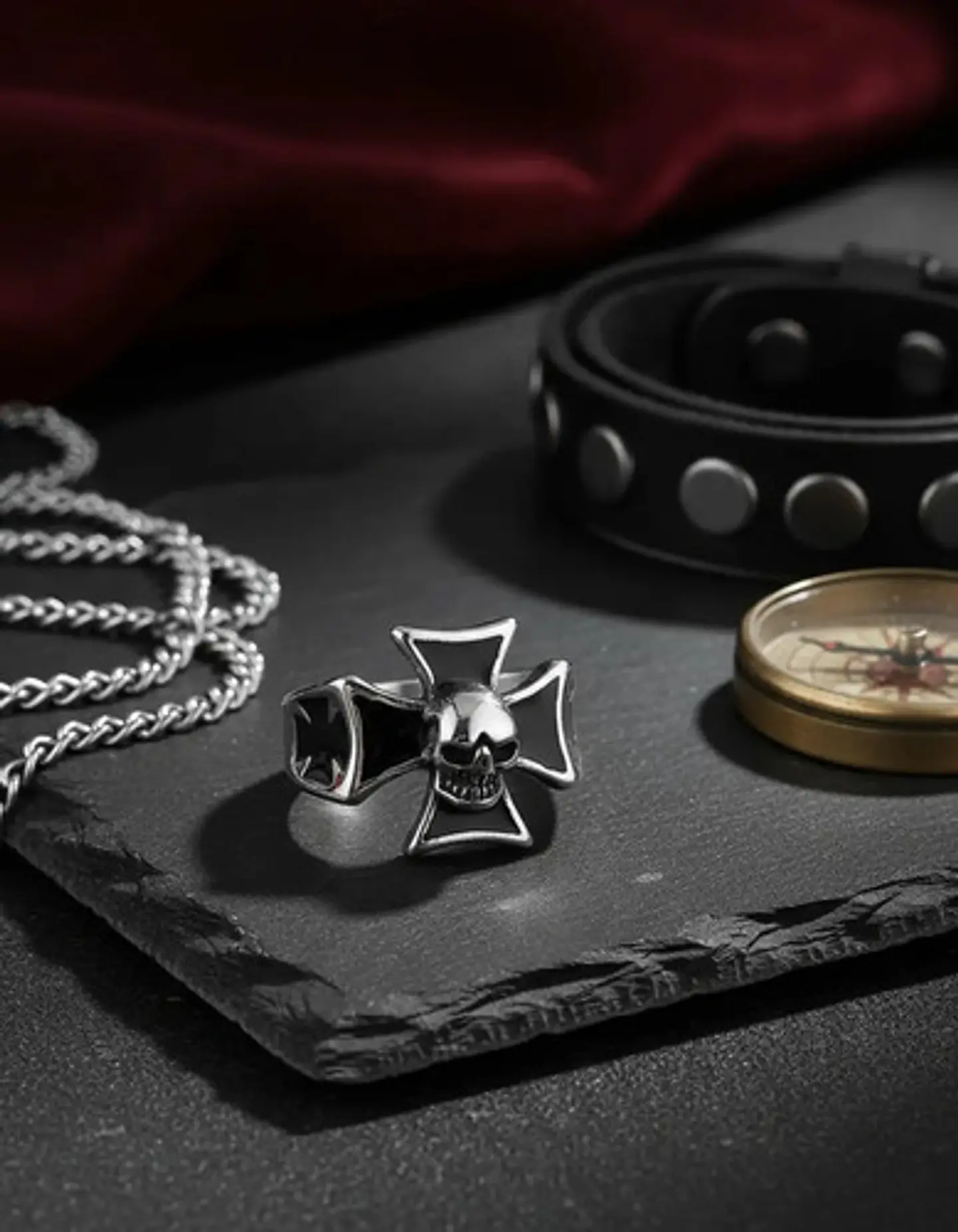 Anillo Calavera Cráneo Cruz Biker Acero Color Plata Hombre 6