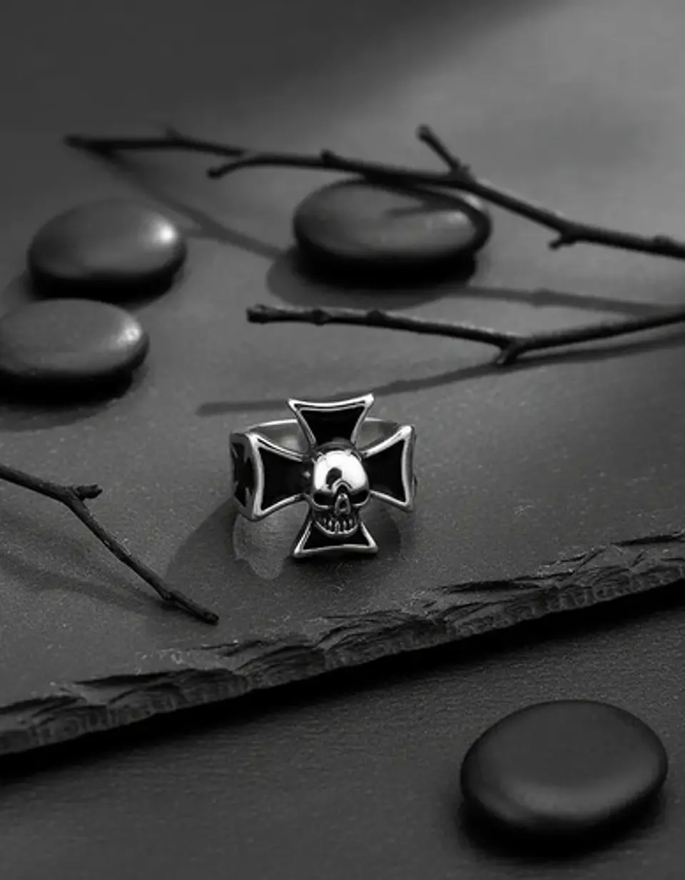 Anillo Calavera Cráneo Cruz Biker Acero Color Plata Hombre 7