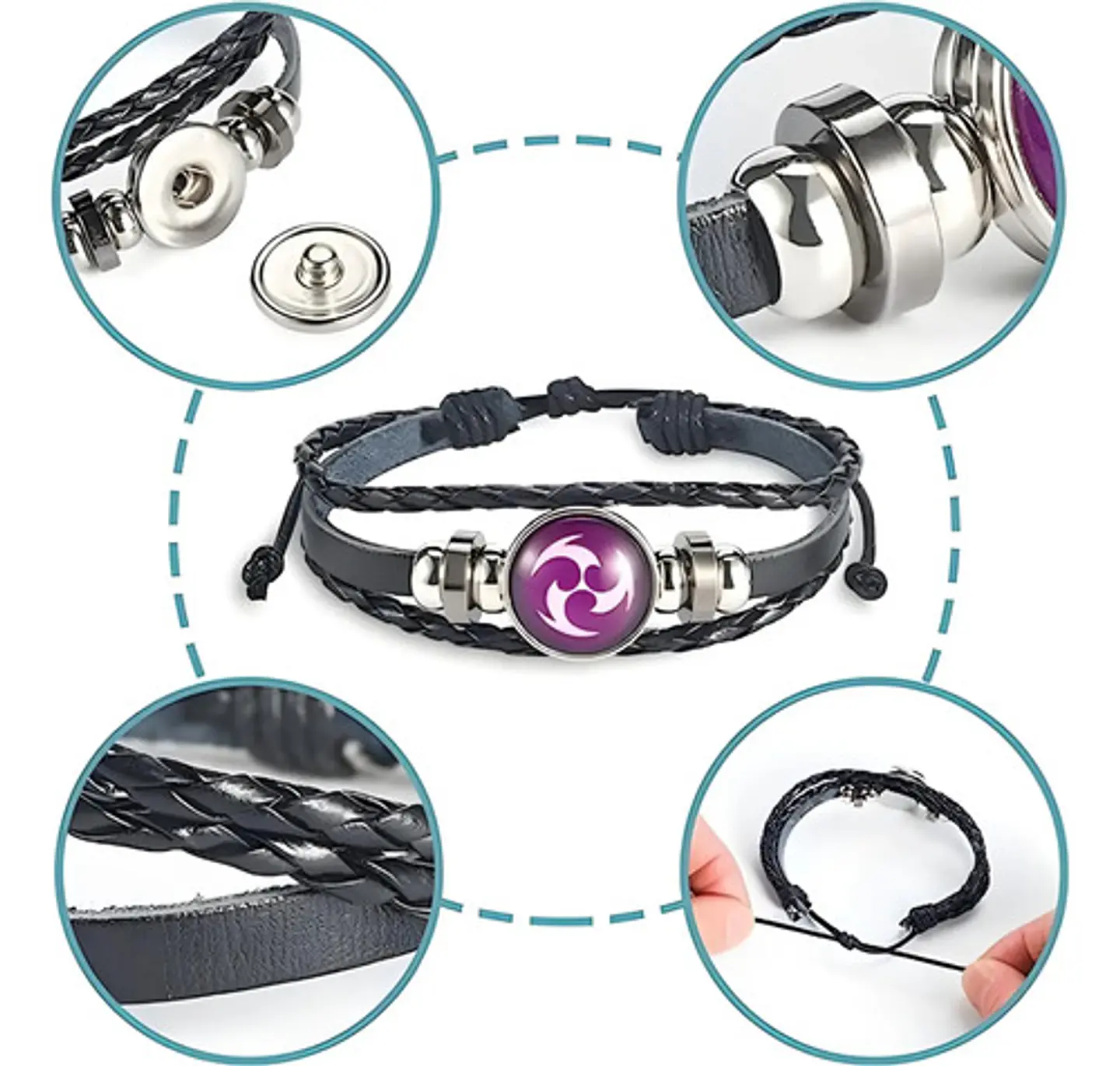 Pulsera Manilla Cuero Elements Genshin Impact Hombre Y Mujer 30
