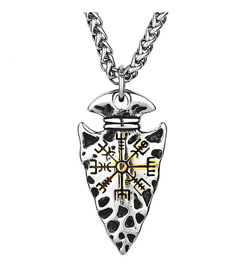 Collar Dije Vegvisir Lanza Vikingo Acero Color Plata Hombre