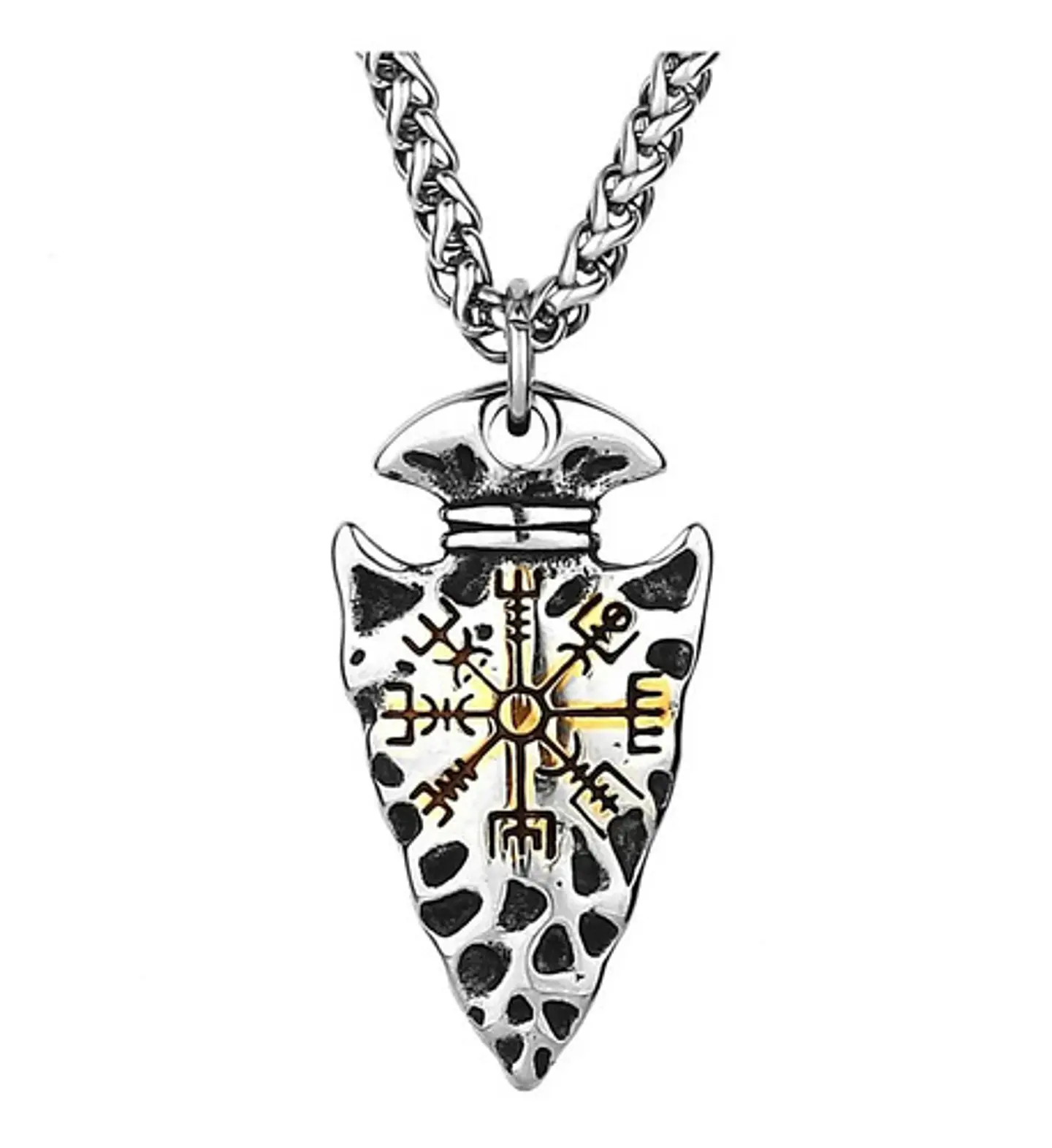 Collar Dije Vegvisir Lanza Vikingo Acero Color Plata Hombre 1