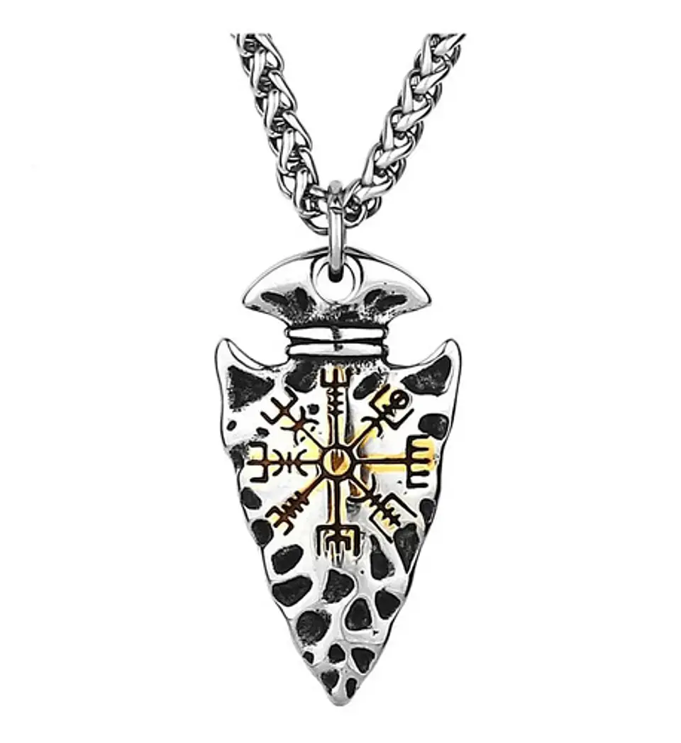 Collar Dije Vegvisir Lanza Vikingo Acero Color Plata Hombre 1