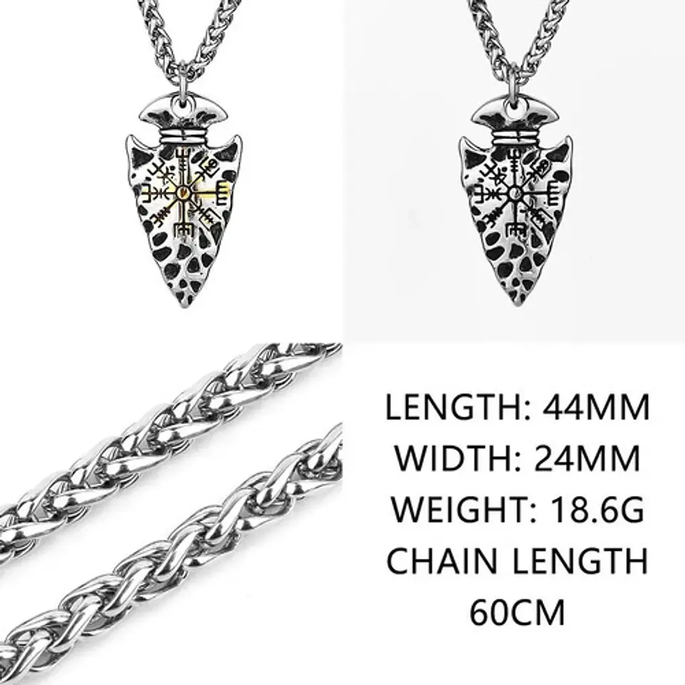 Collar Dije Vegvisir Lanza Vikingo Acero Color Plata Hombre 3