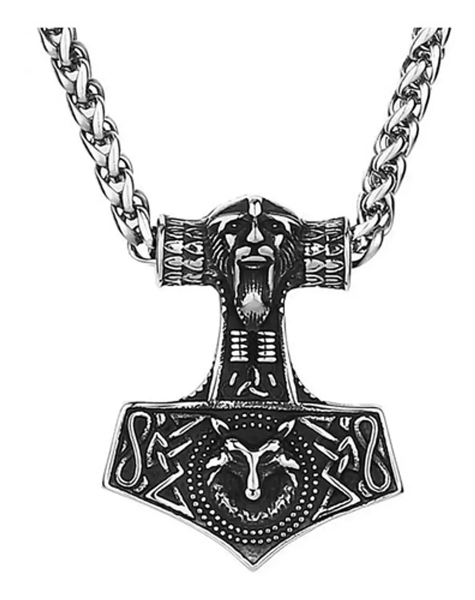 Collar Dije Thor Lobo Vikingo Acero Color Plata Para Hombre 1
