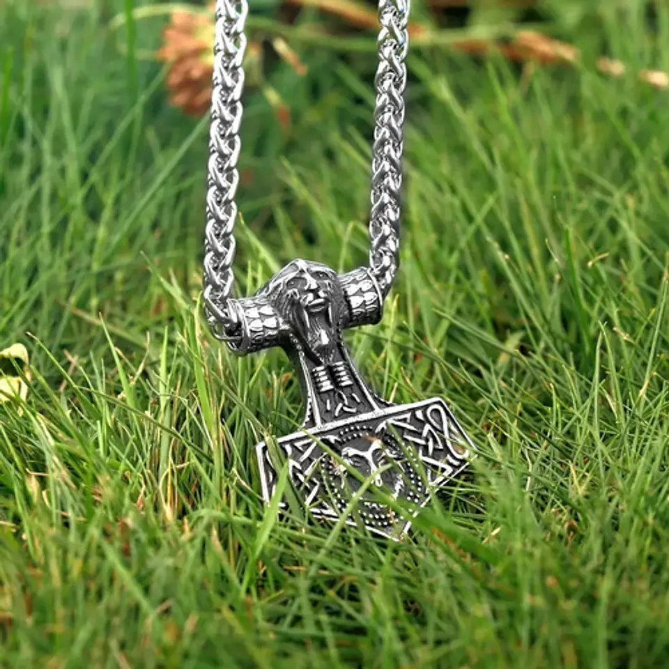Collar Dije Thor Lobo Vikingo Acero Color Plata Para Hombre 8