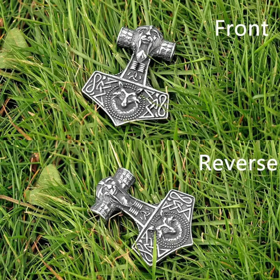 Collar Dije Thor Lobo Vikingo Acero Color Plata Para Hombre 10