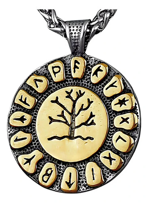 Collar Para Hombre Con Dije Medalla Vikingo Árbol Yggdrasil Dorado