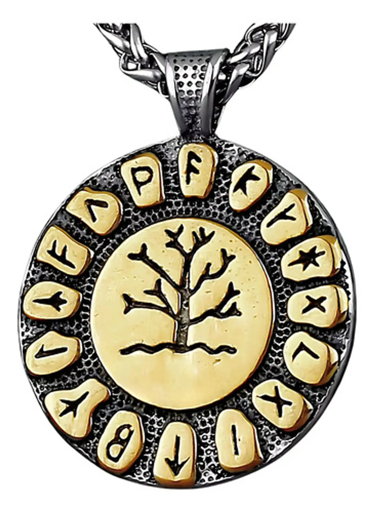 Collar Para Hombre Con Dije Medalla Vikingo Árbol Yggdrasil Dorado 1