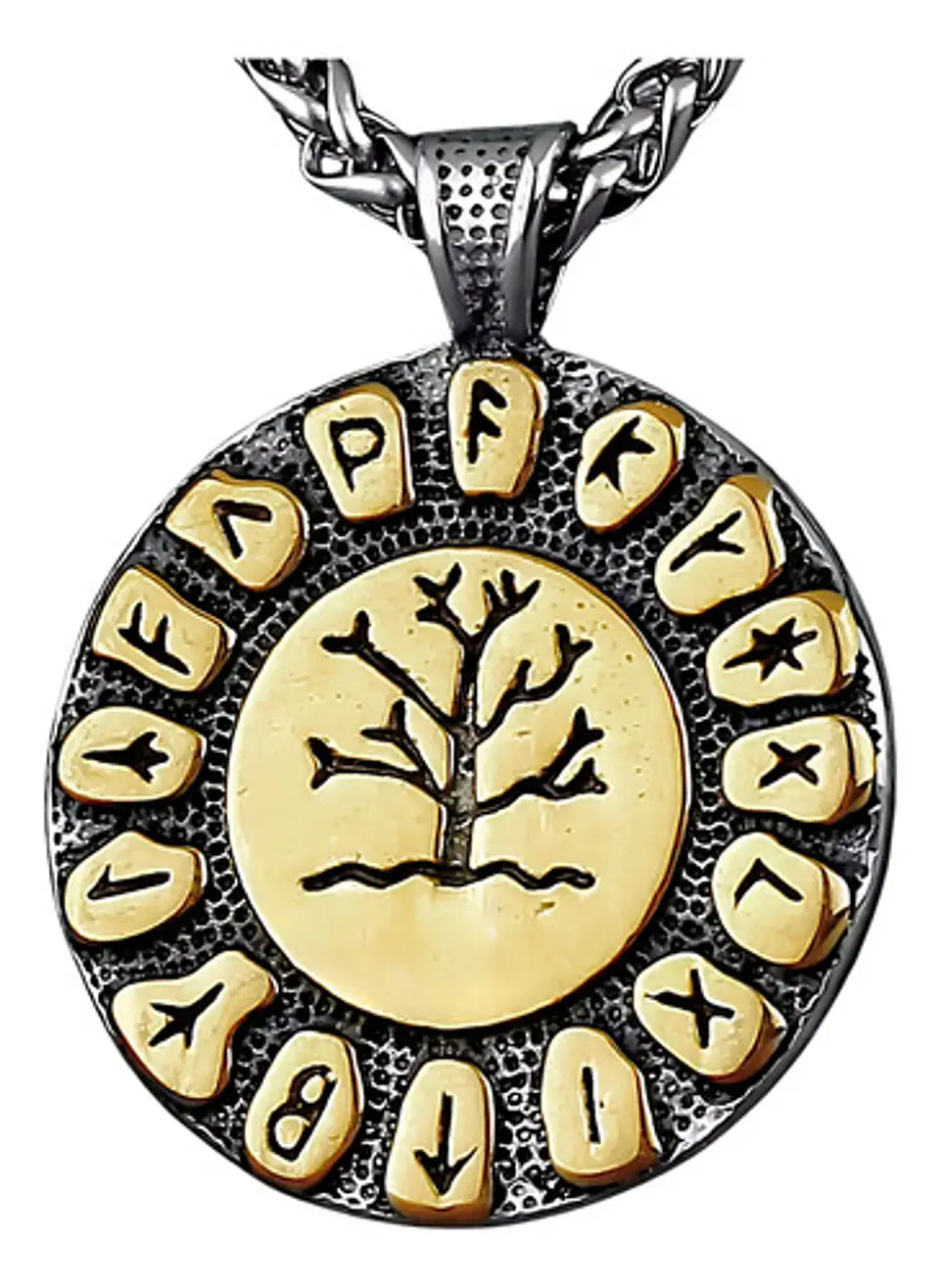 Collar Para Hombre Con Dije Medalla Vikingo Árbol Yggdrasil Dorado 1