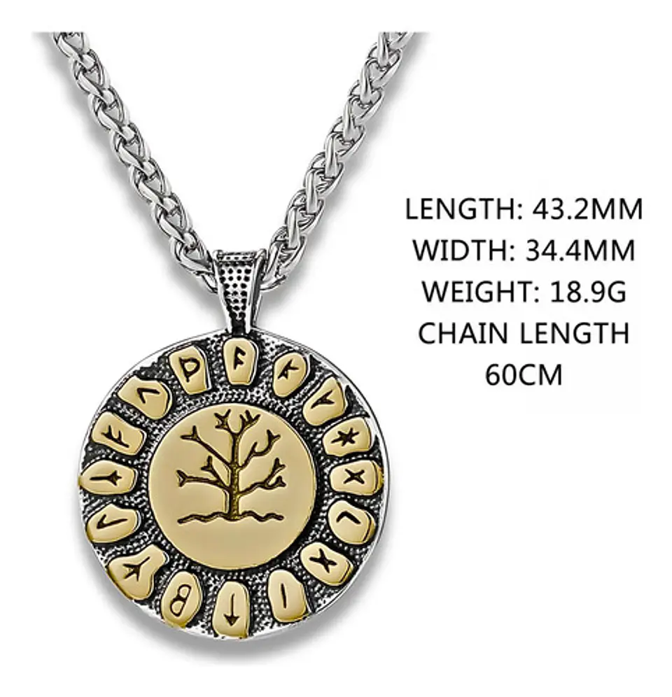 Collar Para Hombre Con Dije Medalla Vikingo Árbol Yggdrasil Dorado 3