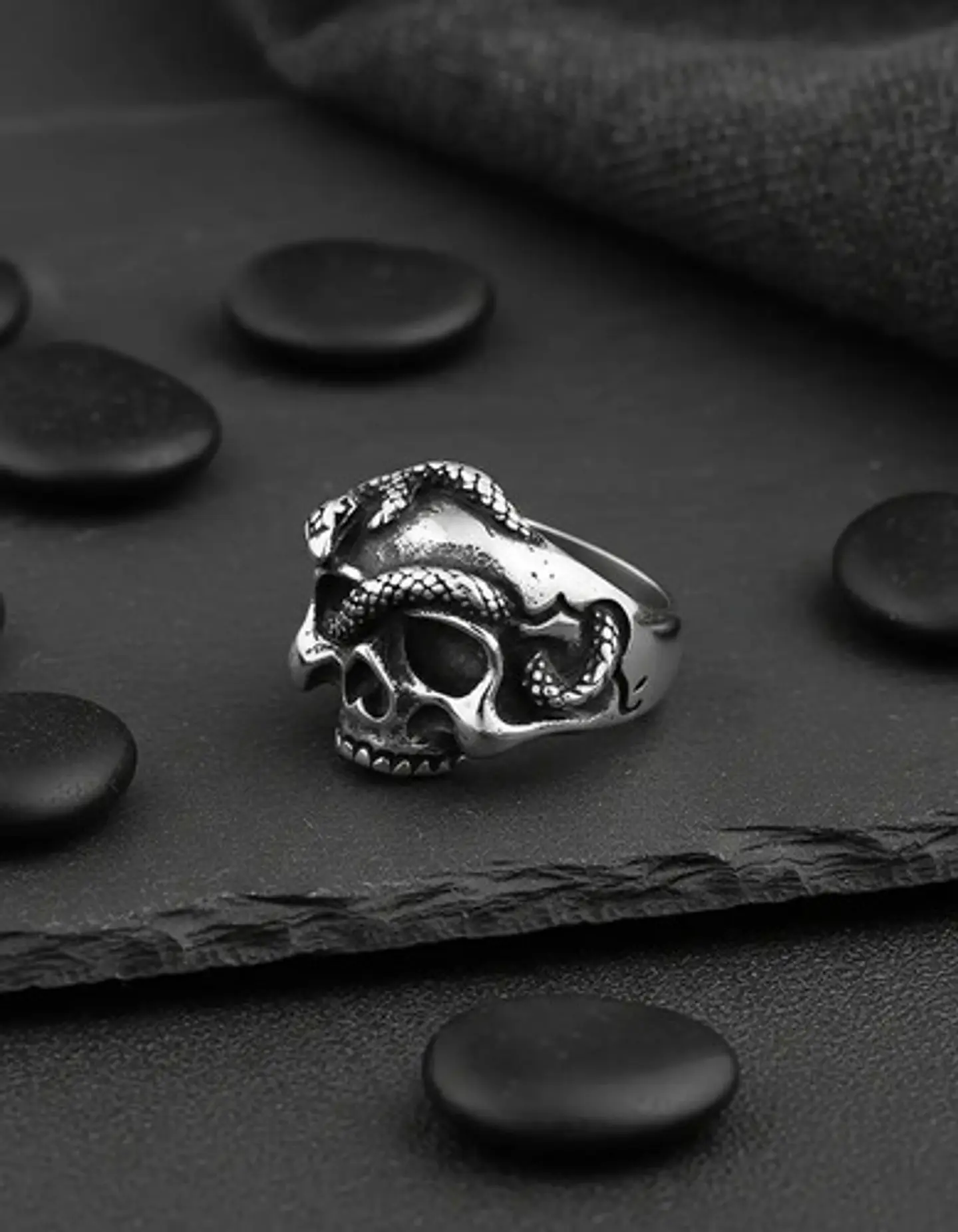 Anillo Serpiente Cráneo Calavera Acero Color Plata Hombre 4