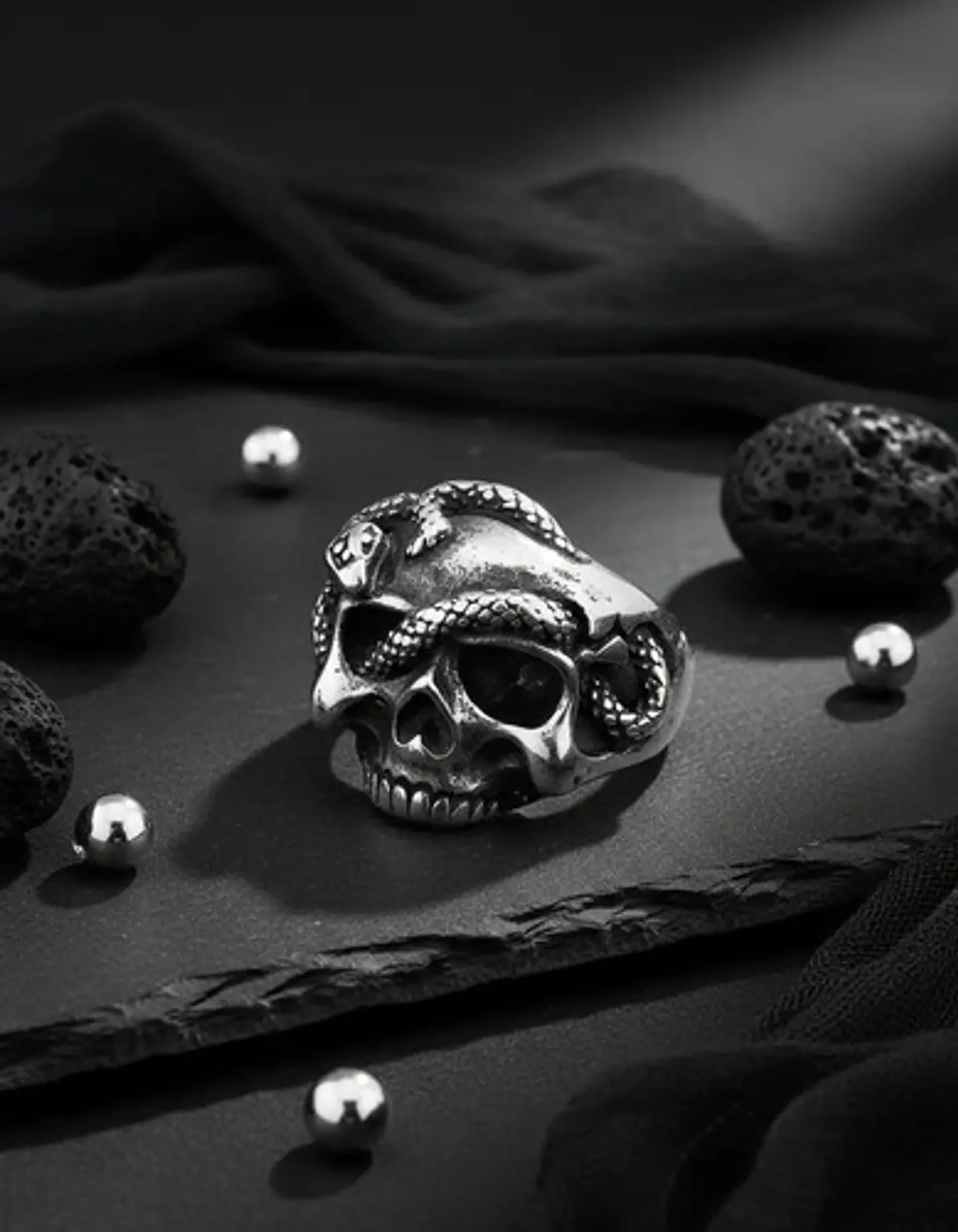Anillo Serpiente Cráneo Calavera Acero Color Plata Hombre 7